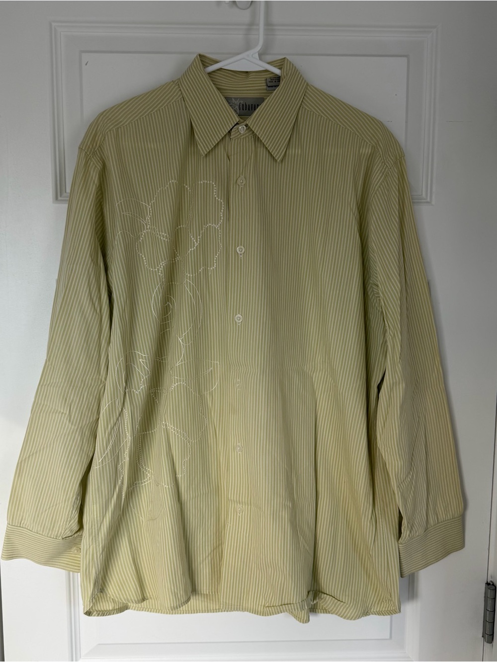 Cubavera Light Green Pinstripe Button-Up Shirt